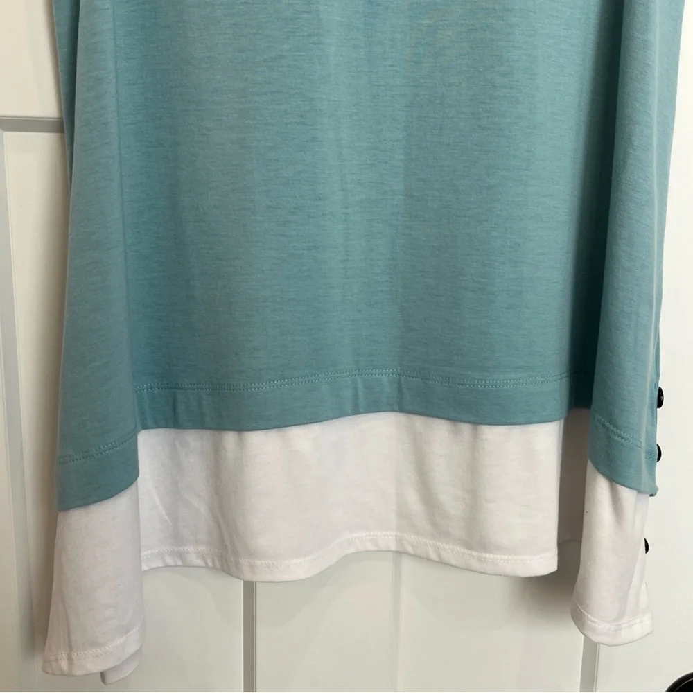 Simply Noelle Size S/ M Teal White Sleeveless Polyester Spandex Tunic Buttons‎